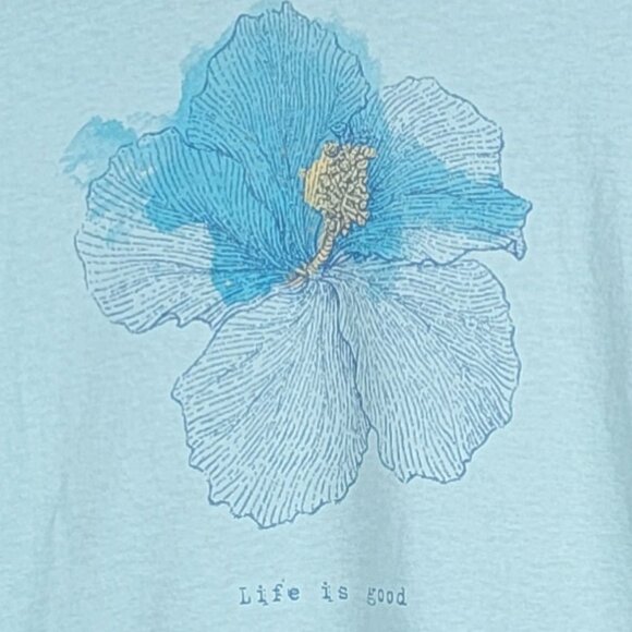 Life is Good Pale Green Classic Fit Hibiscus Flower V-Neck Long Sleeve Tee - XS - Picture 2 of 9